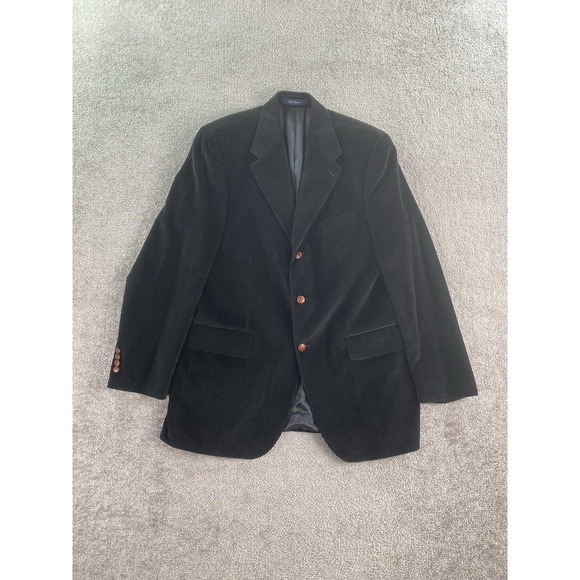 Vintage Chaps Ralph Lauren Sport Coat 42 L Black Corduroy Leather Buttons 90s - Picture 1 of 14